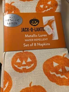 Jack-O-Lantern Metallic Lurex Orange Napkins - Set of 8